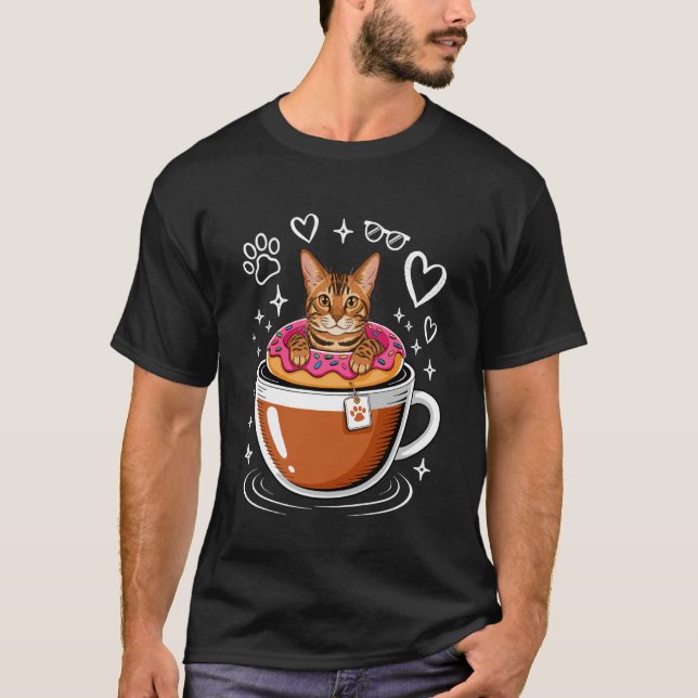 Coffee Bengal Cat Doughnut Long Sleeve T-Shirt (Front)