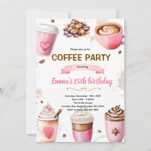 Coffee birthday girl theme invitation