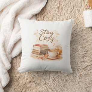 Coffee & Books Aesthetic Stay Cozy Throw Pillow