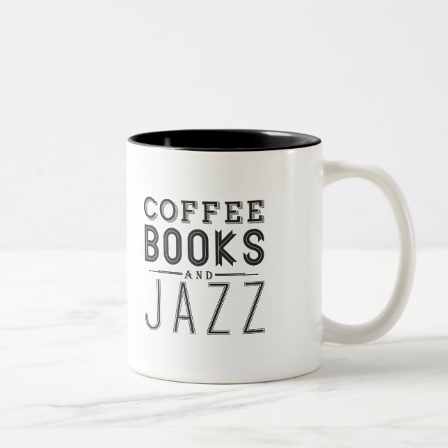Coffee,Books and Jazz Two-Tone Coffee Mug (Right)