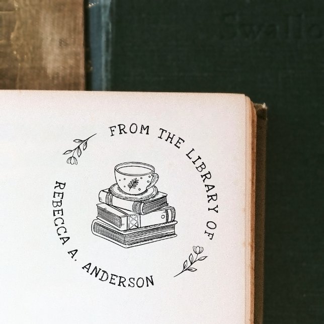 Coffee & Books Boho Personal Library Bookplate Self-inking Stamp (Creator Uploaded)