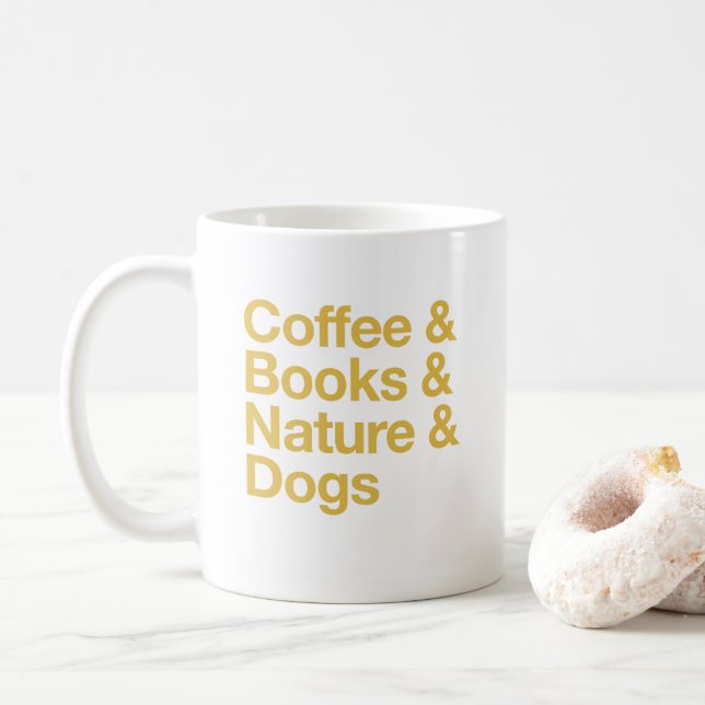 Coffee & Books & Nature & Dogs Mug (Yellow) (With Donut)