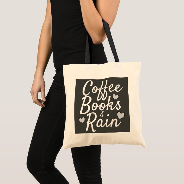 Coffee Books & Rain Cute Tote Bag (Front (Product))