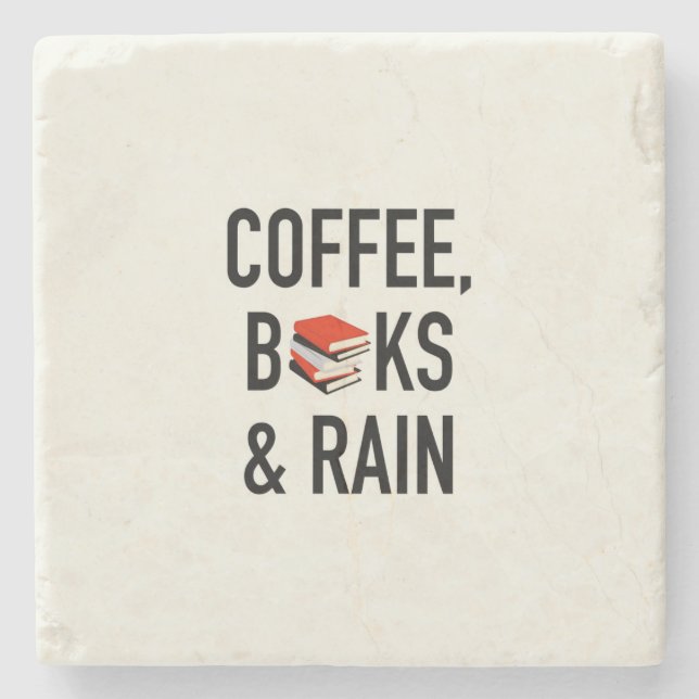 Coffee, Books & Rain Stone Coaster (Front)