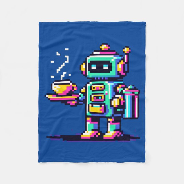 Coffee Bot: 8-Bit Robotic Barista Fleece Blanket (Front)