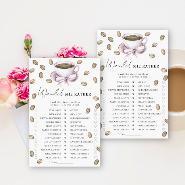 Coffee Bow Bridal shower Would she rather game (Creator Uploaded)