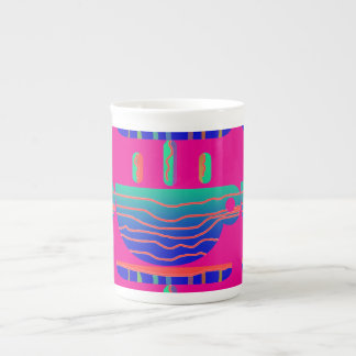 Coffee Break Aqua Blue Hot Pink    Bone China Mug