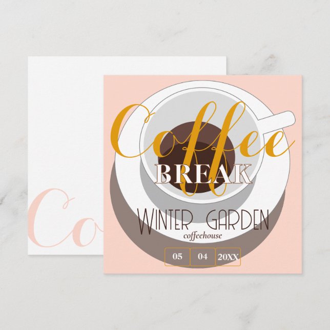 Coffee break Modern Stylish Cup Peach Brown Invitation (Front/Back)