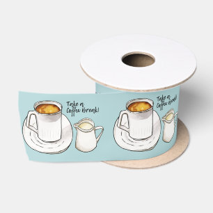 Coffee Break Watercolor and Ink Illustration Satin Ribbon