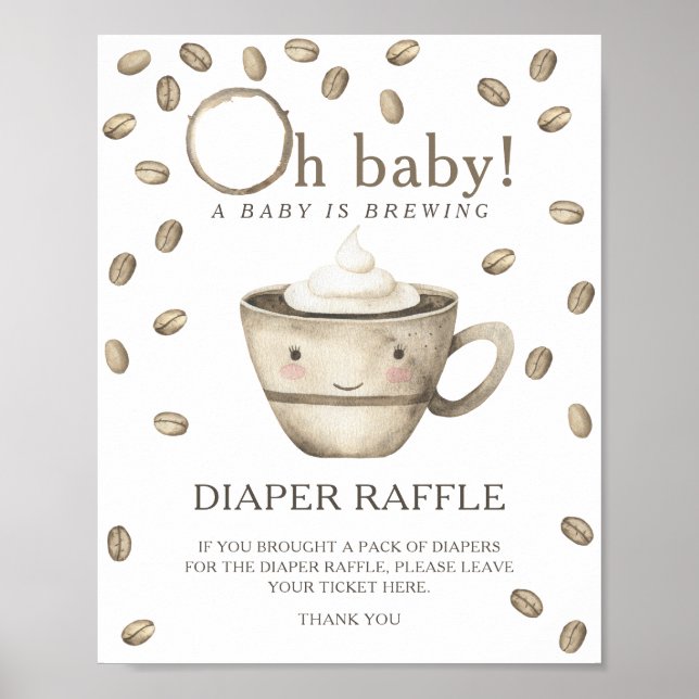 Coffee brewing baby shower - diaper raffle poster (Front)