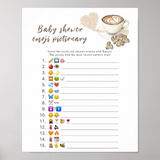 Coffee brewing baby shower Emoji picture game Poster (Front)