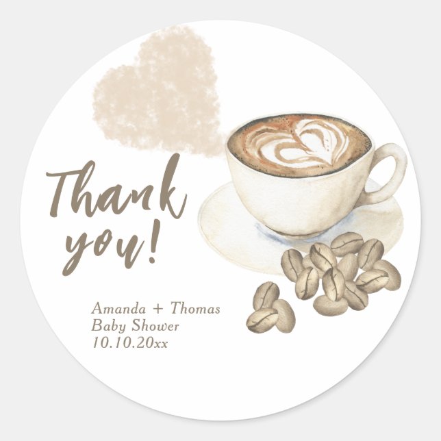 Coffee brewing Baby shower Thank you  Classic Round Sticker (Front)