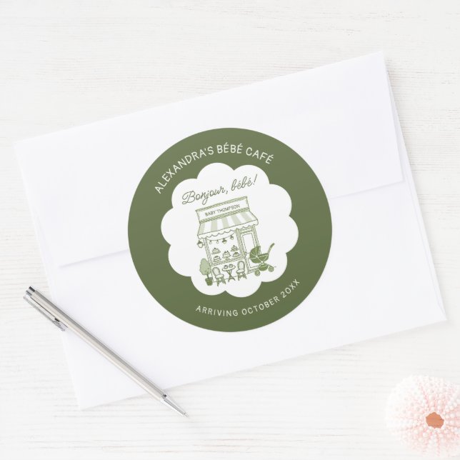 Coffee Brewing Bebe Brunch Neutral Baby Shower Classic Round Sticker (Envelope)