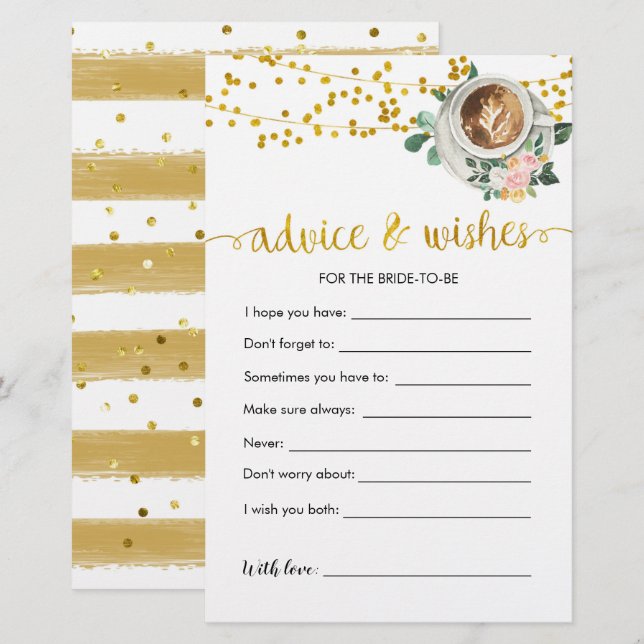 Coffee Brewing Bridal Shower Advice Card (Front/Back)