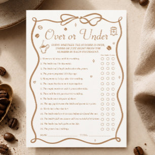 Coffee Bridal Shower Over and Under Game Card