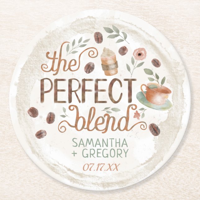 Coffee Bridal Wedding Shower | The Perfect Blend Round Paper Coaster (Front)