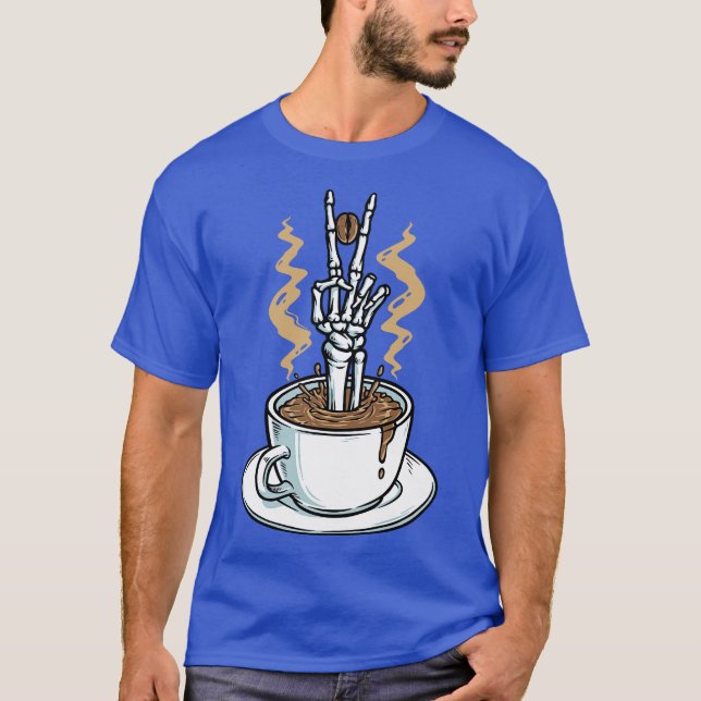 Coffee Brings Me Peace Funny Coffee Skeleton Hand T-Shirt (Front)