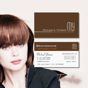 Coffee Brown and White with Initials Elegant Business Card