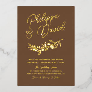 Coffee Brown Berry Branch Names In Script Wedding