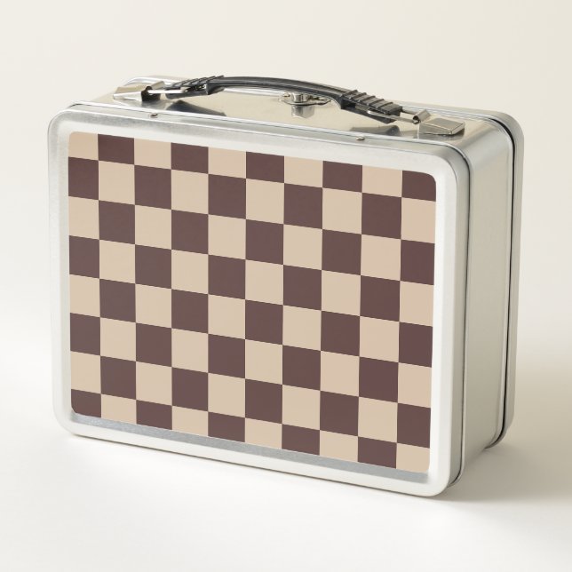 Coffee Brown Chequerboard Metal Lunch Box (Back)