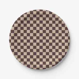 Coffee Brown Chequerboard Paper Plate