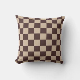 Coffee Brown Chequerboard Throw Pillow