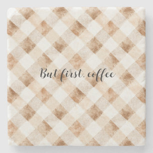 Coffee Brown Cream Stripes Stone Coaster