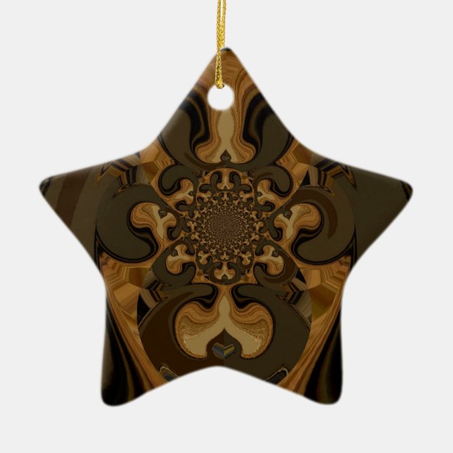 Coffee Brown Fluid Kaleidoscope Art Print Ceramic Ornament (Front)