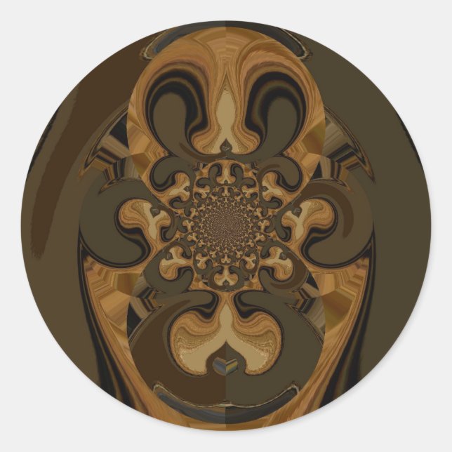 Coffee Brown Fluid Kaleidoscope Art Print Classic Round Sticker (Front)