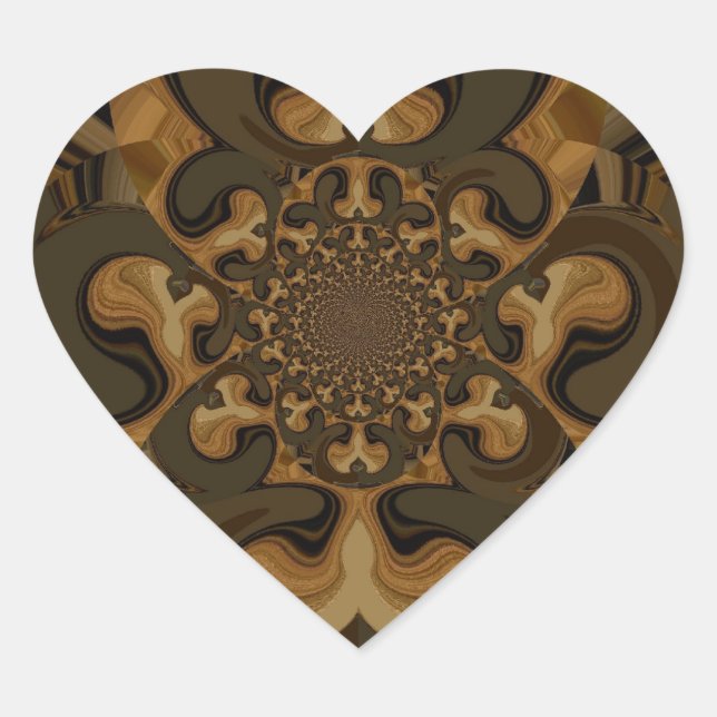 Coffee Brown Fluid Kaleidoscope Art Print Heart Sticker (Front)