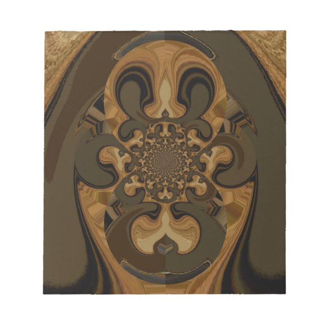 Coffee Brown Fluid Kaleidoscope Art Print Notepad (Front)