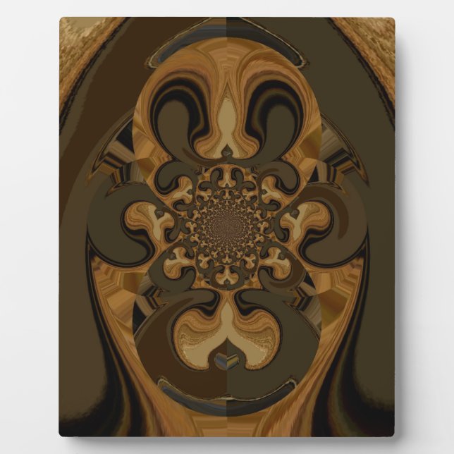 Coffee Brown Fluid Kaleidoscope Art Print Plaque (Front)