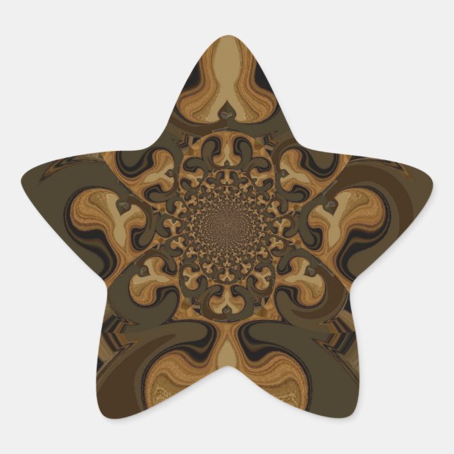 Coffee Brown Fluid Kaleidoscope Art Print Star Sticker (Front)