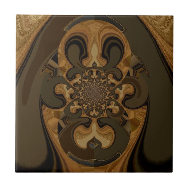 Coffee Brown Fluid Kaleidoscope Art Print Tile (Front)