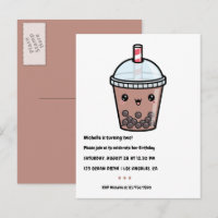 Coffee Brown Kawaii Bubble Tea Birthday Party