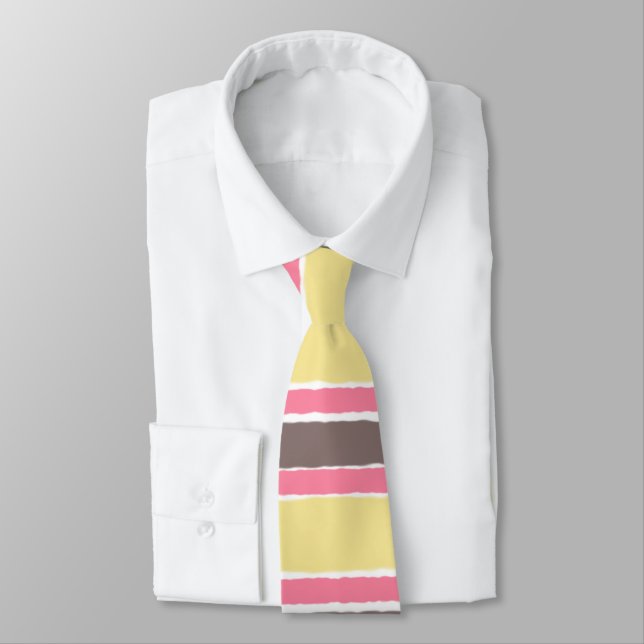 Coffee Brown Popcorn Yellow Bubblegum Pink Stripes Tie (Tied)