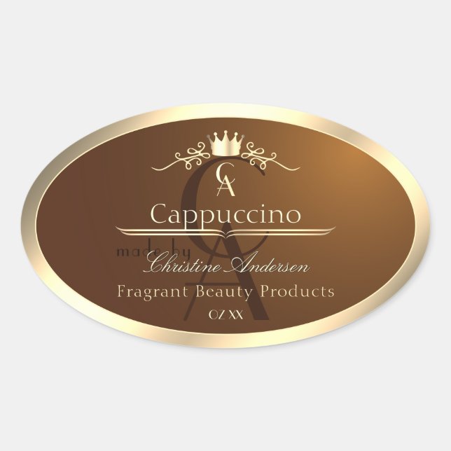 Coffee Brown Product Label Gold Frame and Monogram (Front)