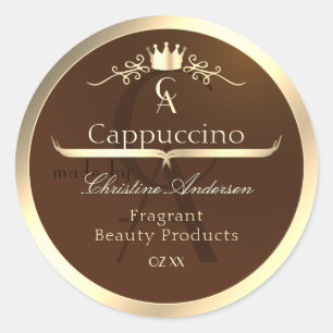 Coffee Brown Product Label Gold Frame and Monogram