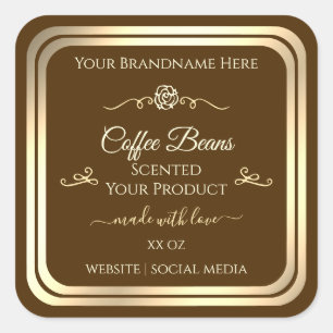 Coffee Brown Product Label Gold Frame Vintage Rose
