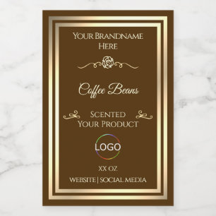 Coffee Brown Product Label Gold Frame with Logo