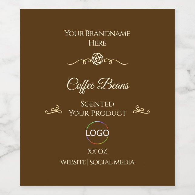 Coffee Brown Product Label Gold Frame with Logo (Single Label)