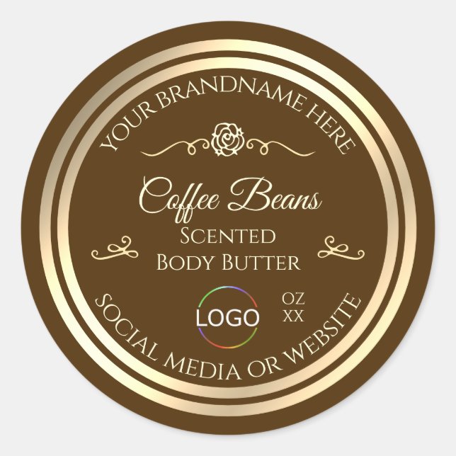 Coffee Brown Product Label Gold Frame with Logo (Front)