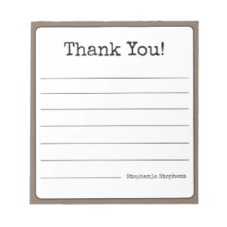 Coffee Brown Retro Thank You Your Name Lined  Notepad