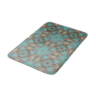 Coffee Brown Turquoise Green Bali Batik Pattern Bath Mat