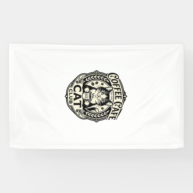 Coffee Cafe Cat Funny Cat Graphic - Coffee Cafe Ca Banner (Horizontal)