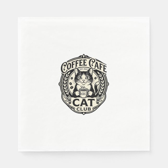 Coffee Cafe Cat Funny Cat Graphic - Coffee Cafe Ca Napkin (Front)