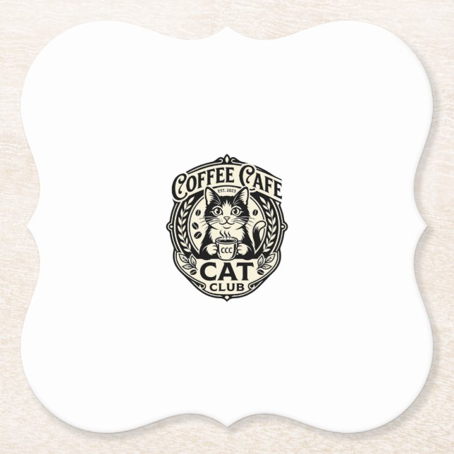 Coffee Cafe Cat Funny Cat Graphic - Coffee Cafe Ca Paper Coaster (Front)