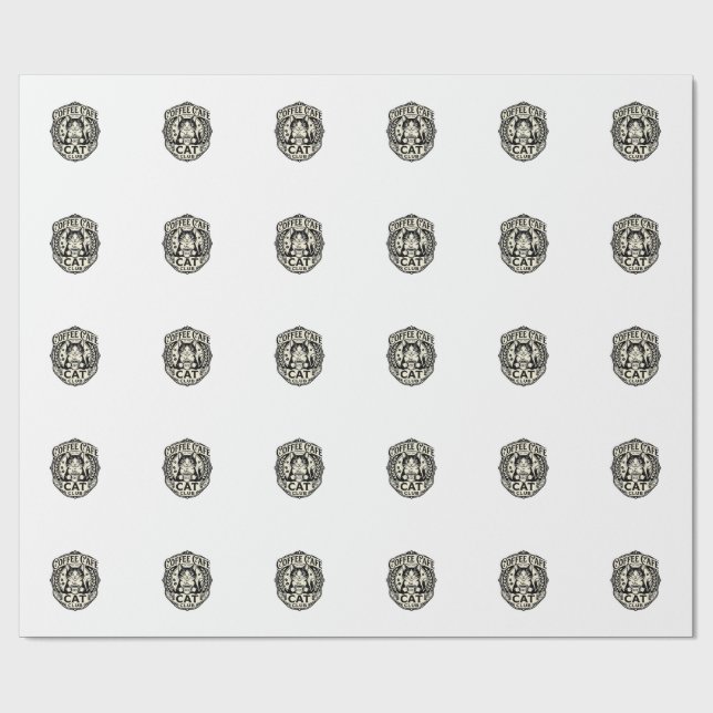 Coffee Cafe Cat Funny Cat Graphic - Coffee Cafe Ca Wrapping Paper (Flat)