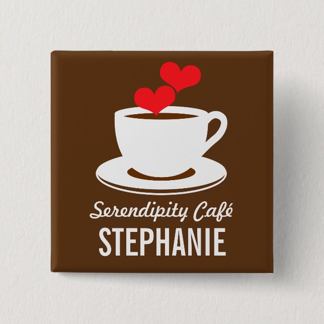 Coffee Café Shop Custom Employee Name Badge 2 Inch Square Button (Front)