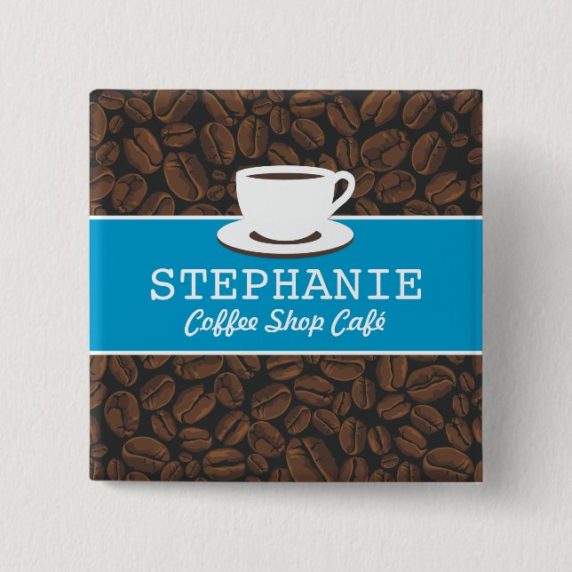 Coffee Café Shop Custom Employee Name Badge 2 Inch Square Button (Front)